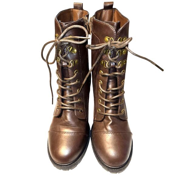 NWT Forever 8.5 Brown Women's Combat Ankle Boots 3 Inch High Heel Shoe 8 1/2 New - Picture 3 of 8